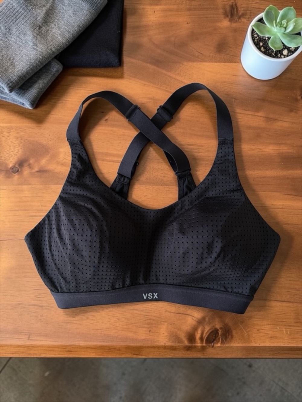 VSX Black Perforated Cross-Back Sports Bra